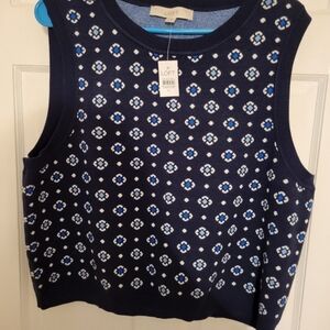 LOFT Dark Blue Geometric Sweater Vest
